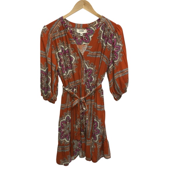 Anthropologie PORRIDGE Isabel Orange Paisley Tie Waist Mini Dress Women’s Medium - Picture 8 of 15